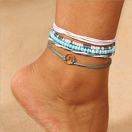 Yalice Boho Layered Turquoise Anklets Wave Rope Ankle Bracelet Beach Foot Chain for Women and Girls