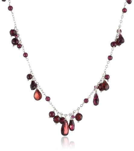 Sterling Silver Garnet Necklace, 17"