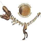 Dinosaur Happy Birthday Banner - Dinosaur Party Supplies Decorations - Pre-Assembled Large Size Realistic Multi Colored Skin - Dino Theme T-Rex Jurassic Sign Garland
