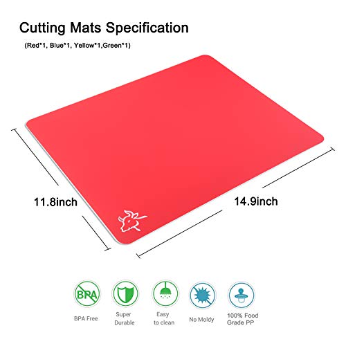 Durable Flexible Cutting Board, XL Cutting Board Mats Set with Food Icons for Kitchen, RV, Bar, BPA Free & FDA Approved (Set of 4)