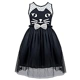 TIAOBU Girls Kids Princess Wedding Pageant Mesh Cat Bowknot Holiday Party Dress