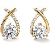 2ct Moissanite Stud Earrings for Women, Earrings in Crossed Asymmetrical, Mermaid Tail Earrings, D Color VVS1 18K Gold Plated 925 Sterling Silver Hypoallergenic, Round Cut Lab Created Diamond for Gift