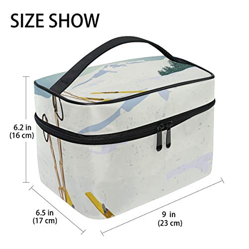 LORVIES Mountains And Ski Equipment Snow Cosmetic Bag Canvas Travel Toiletry Bag Top Handle Single Layer Makeup Bag Organizer Multi-function Cosmetic Case for Women
