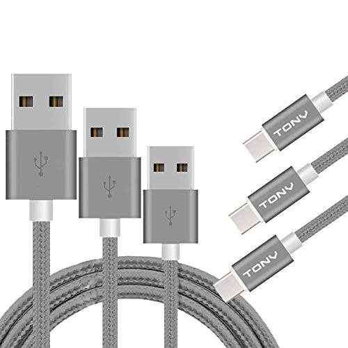 Type C Cable, TONV USB C to a USB 2.0 Cable Type C Fast Sync & Charge Durable Braided Cable for Samsung Galaxy S8 (Gray 3.3FT 3Pack)