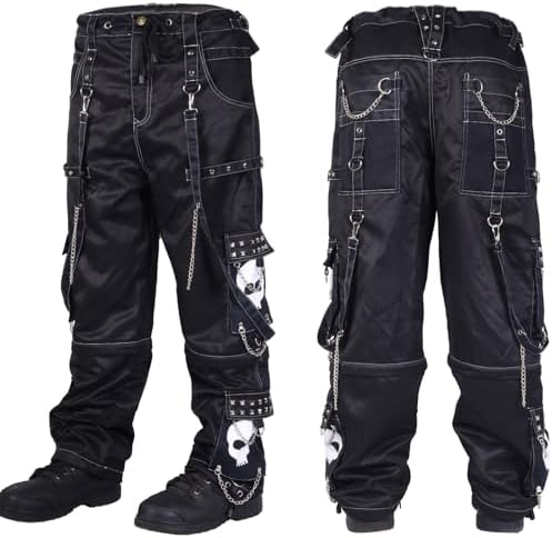パンツ EL ROPA LOCO lace up bondage cargo pants Gothic Bondage Black Zip Off Cargo O-Rings Pants Emo Punk Rock