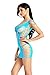 Amoretu Womens Mesh Lingerie Hollow Out Mini Dress Tube Chemise Acid Blue