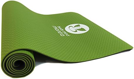 Body Mind Mantra Non Slip TPE Yoga Mat, High Density, Size: 24''x72'' Thickness:6mm with Carry Strap for Hot Yoga Pilate Gymnastics Eco-Friendly, Safe, Non Toxic GREEN