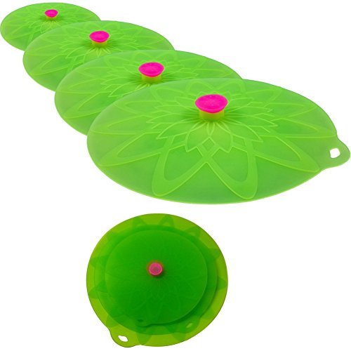 Kuke Bright Colors Silicone Suction Lids Food Covers Bowl Covers for Microwaves, Pots, Pans, Mugs and Containers (Green, 4pcs sets)