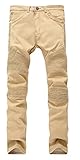 Aiyino Mens Skinny Runway Distressed Slim Denim Biker Jeans Hiphop Pants (US 33(Tag size 34), Khaki)