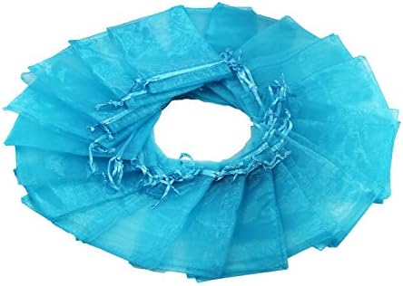 100Pcs 4x6 Inches Sheer Drawstring Organza Jewelry Pouches Wedding Party Christmas Favor Gift Bags (Turquoise Blue)