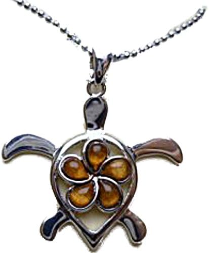 Hawaiian Honu Turtle w/ Plumeria Flower Sterling Silver Koa Wood Necklace