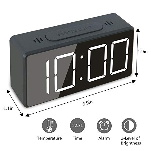 GLOUE Small Mini Digital Alarm Clock for Travel with LED Time or Temperature Display Snooze