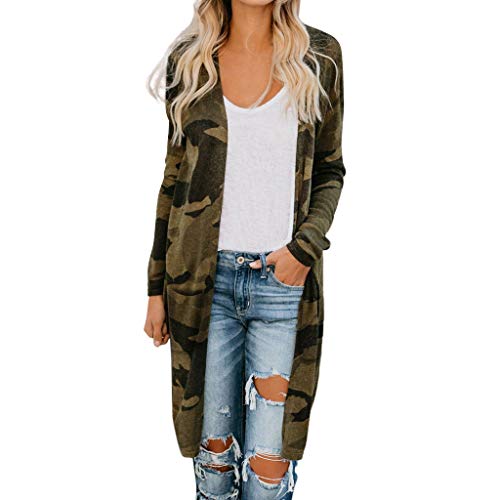 Bravetoshop Women's Camouflage Kimono Cardigan Casual Open Front Long Sleeve Coat Parka Outerwear