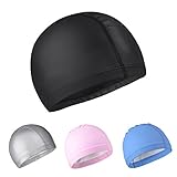 Peacoco Lycra Swim Cap PU Swimming Cap for Women and Men Adult Waterproof Swim Caps Protective Ear Caps-Keep Long Hair Dry-Training and Racing