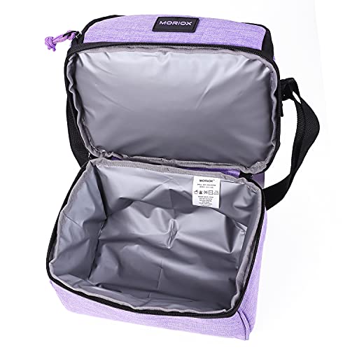 MORIOX Dual Compartment Lunch Boxes Leakproof Lunch Cooler Bag Tote with Shoulder Strap for Men Women Kids Boys Girls for Work Picnic (Purple)