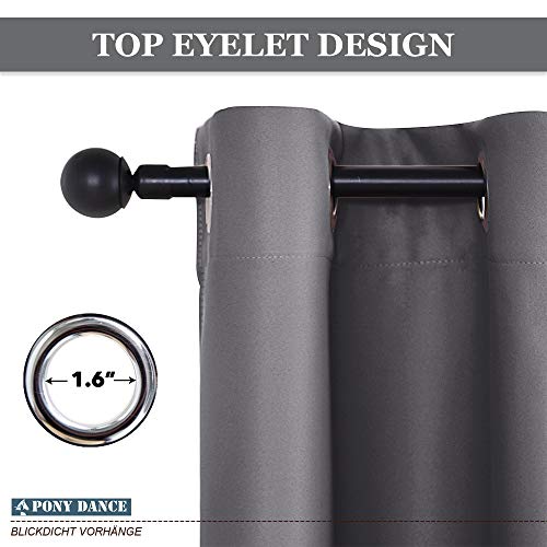PONY DANCE Bedroom Curtains, Opaque, Grey, Set of 2, H 175 x W 140 cm, Thermal Curtains, Cold Protection, Winter Blackout Curtains, Eyelets, Thermal Curtains, Thermal Insulating
