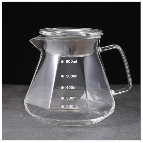 HOOPZOZA V60 Glass Coffee Pot 600mL Coffee Maker Diamond Style Teapot Glass Pot Pour Over Coffee with Lid (D-600+lid)