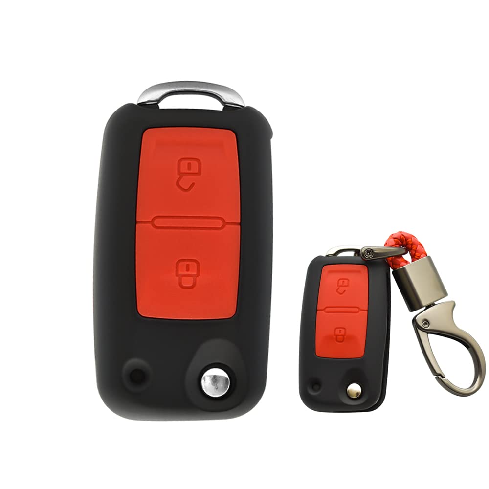 HIBEYO Car Key Case Fits VW Key Case Protective Cover for VW Transporter T5 Amarok Golf Polo Bora for Skoda Seat Key Casing Flip Key Silicone Protection Key Box Red