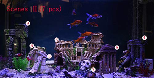 Xir Aquarium Decoration Fish Tank Ornament Ancient Ruin Style Kit