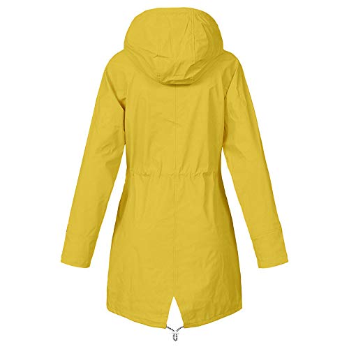 Dreamyth-Winter Women's Solid Outdoor Jacket Rain Jacket Hoodie Waterproof Hooded Long Rain Coat Windproof (Yellow, S)