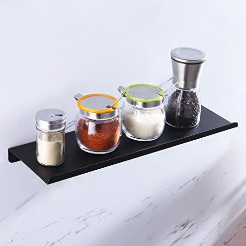 Floating Shelf 16", Aomasi Reversible Spice Rack Kitchen Living Room Home Decorative Rail Ledge Organizer Wall Mount, Aluminium Matte Black
