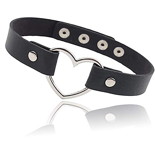 ETHOON Love Heart PU Leather Choker Necklace Goth Choker Collar Chain Black - Thumbnail 4