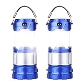 2 Pack Outdoor Camping Lamp, Portable Outdoor Rechargeable Solar LED Camping Light Lantern Handheld Flashlights with USB Charger, Perfect Hiking Fishing Emergency Lights - (2 Pack-Blue)