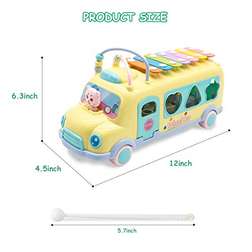 image for Lydaz Pull Along School Bus Toy, Xylophone Musical Toys with Shape Sor