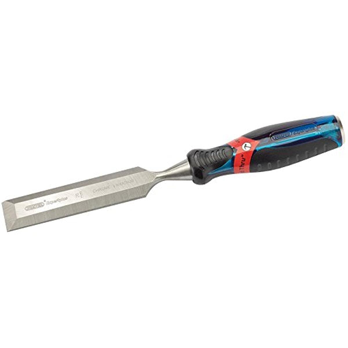 Draper 24409 Expert Bevel Edge Wood Chisel, Soft Grip with 'Pound Thru' End Cap, 28mm, 34.5cm x 4.8cm x 3.1cm, Blue