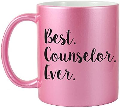 Mama Birdie Best Counselor Ever Coffee Cup/Tea Mug - Script Print (Glitter Pink)