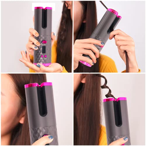 Cordless USB Rechargeable Adjustable Temperatures Anti-Tangle Wave Hair Curler Wand with Timer High Heat Fast Heating Salon Auto Rotating Ceramic Hair Curling for Hair Styling Anytime Anywhere