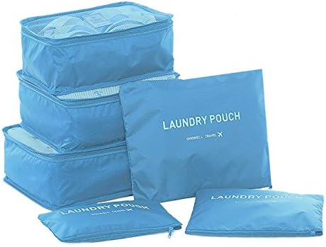 6 Set Packing Cubes,Travel Luggage Organizer-3 Travel Cubes + 3 Pouches (Light Blue)