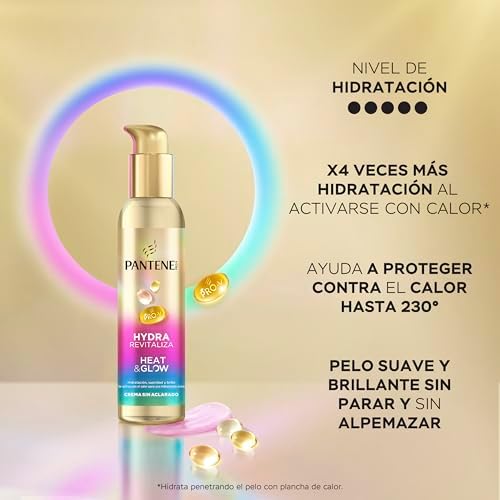 Pro-V Hydra Revitaliza o Creme Leave-In Heat & Glow 135ml. Protege contra humidade, frisos e calor. Com fórmula Pro-V ativada por calor. Suavidade e Brilho, Sem Peso
