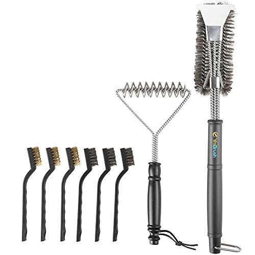 Grill Brush And Scraper -8PCS Extra Strong Deep Clean BBQ Cleaner Kit - Safe Wire Bristles Stainless Steel Barbecue Triple Scrubber Cleaning Brush For Weber Gas/Charcoal Grilling Grates, Best Wizard T