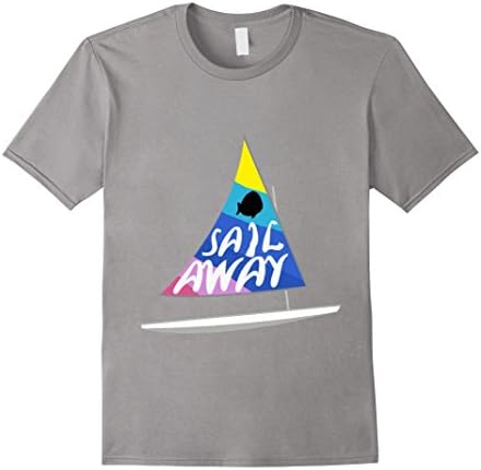 Mens Sunfish Sailboat Sail Away T-Shirt Sailing Colorful Rainbow Large Slate