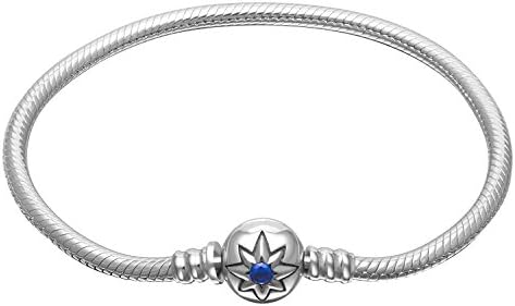 925 Sterling Silver Basic Charm Bracelet Blue Star Clasp Snake Chain Bracelets,Xmas Mothers Gifts