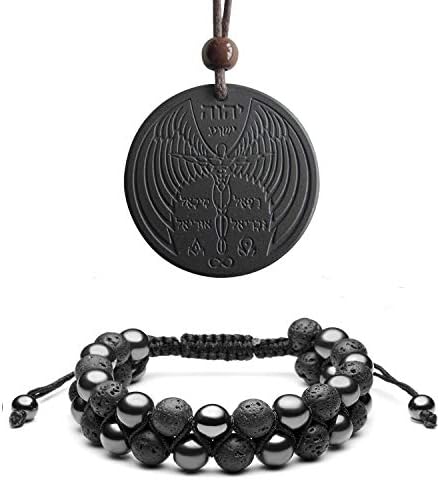 Anti EMF Radiation Protection Pendant, Volcanic Lava Negative Ions Scalar Energy Pendant Necklace and Braided Double Layer Beads Adjustable Aromatherapy Essential Oil Diffuser Yoga Beads Bracelet