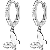 SLUYNZ Solid 925 Sterling Silver Butterfly Hoop Earrings for Women Teens Small CZ Hoop Earrings Dangle Huggie Earrings