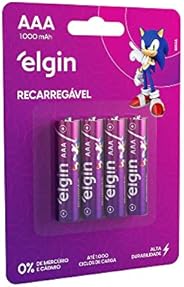 Pilha Recarregável Ni-Mh AAA-1000 mAh Blister com 4 Pilhas, Elgin, Baterias, 82171