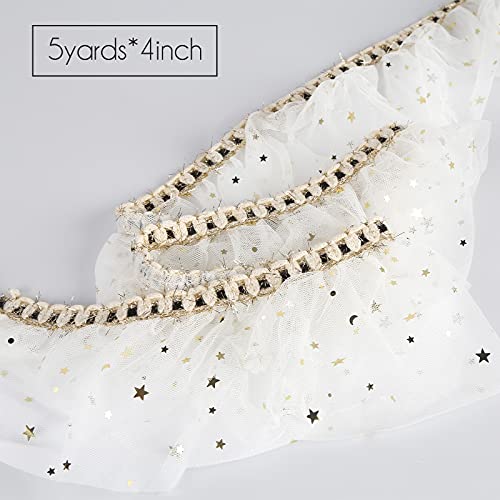 VGOODALL White Glitter Tulle Ribbon Sparkling Tulle Rolls, 5 Yard Mesh lace Ribbon for Wedding Decoration Gift Wrapping Tutu Skirt DIY Arts and Crafts