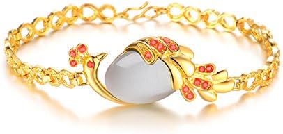 Ewlan Women's Jewerly 18K Gold Plated Bracelet Retro Agate Peacock Bracelet White