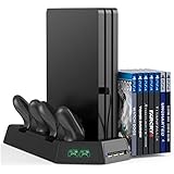 Kootek Universal Vertical Stand for PS4 Slim/Pro/Regular Playstation 4, Controller Charger with Cooling Fan Games Storage Dual Charging Station with Indicator for DualShock 4 Wireless Controllers