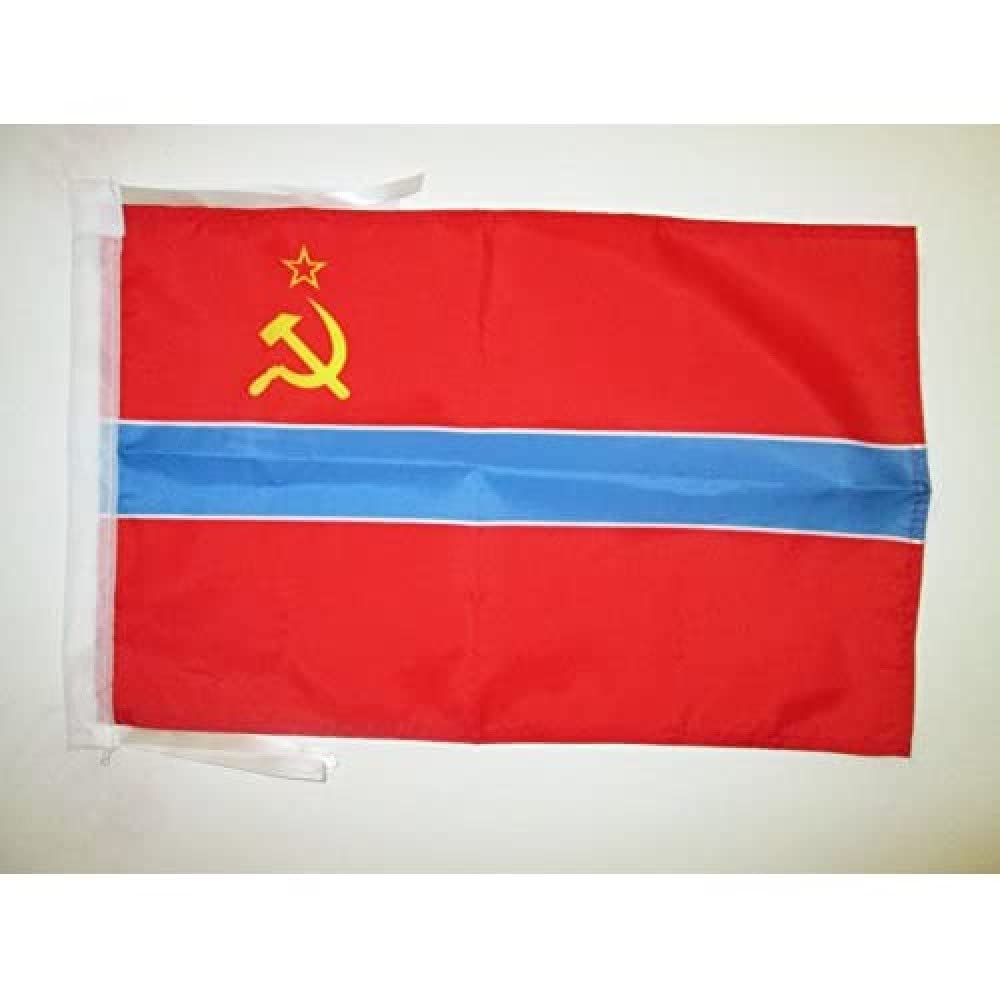 AZ FLAG - Uzbek Soviet Socialist Republic Flag - 18'' x 12'' - 100% Polyester Uzbekistan SSR Small Banner with Two Cords - Fade Resistant - Vivid Colors - 18x12 in - 45x30 Cm โ image 1