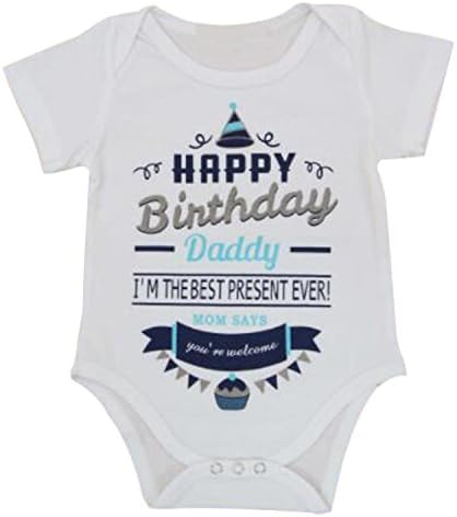 FIZUOXVE Newborn Infant Toddler Short Sleeve Happy Birthday Printing Bodysuit Romper Playsuit