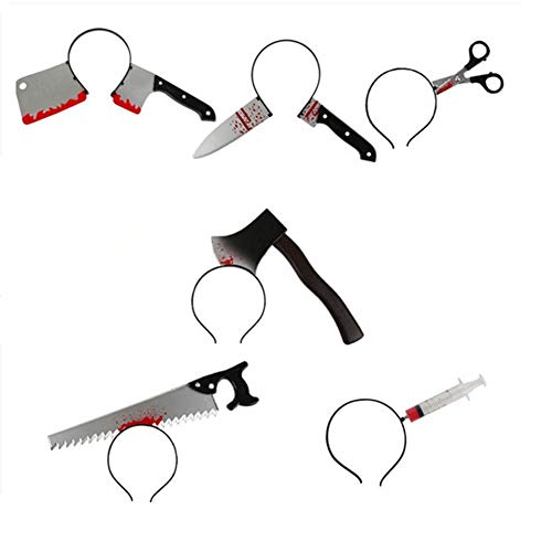 Leoie Funny Scary Hair Hoop Halloween Perform Props Axe Saw Nail Knife Headwear Fake Blood Scene Halloween Props Hacksaw