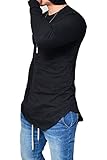 Pxmoda Men's Long Sleeve Hipster Hip Hop Basic Curved Hem T Shirt (L, Black)