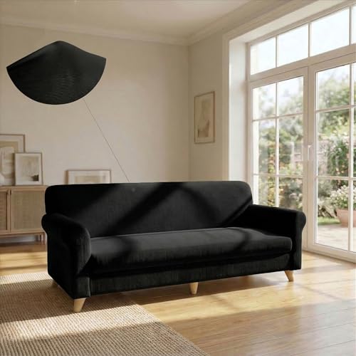 Italian Bed Linen Più Bello Funda Cubre Sofá, Poliéster, Negro, 4 plazas (Extensible de 220 a 270 cm)