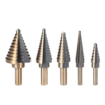 Generic 5pcs High Quty HSS 6542 Step Drill Bits Set 6-13 steps Pagoda Drills Round Shank Straight Flute Hole Drilling Tool with Case