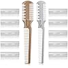SLKIJDHFB-2-Pieces-Hair-Cutter-Comb-Double-Sided-Hair-Razor-Comb-Hair-Thinning-Cutting-Comb-Hair-Styling-Razor-Scissor-Combs-with-10-Pieces-Stainless-Steel-Blade-Replacement-for-Hair-Thinning-Cutting- LENNI 2 Pieces Hair Cutter Comb Double Sided Hair Razor Comb Hair Thinning Cutting Comb Hair Styling Razor Scissor Combs…