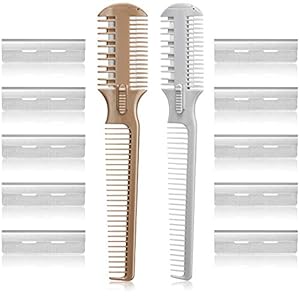 SLKIJDHFB-2-Pieces-Hair-Cutter-Comb-Double-Sided-Hair-Razor-Comb-Hair-Thinning-Cutting-Comb-Hair-Styling-Razor-Scissor-Combs-with-10-Pieces-Stainless-Steel-Blade-Replacement-for-Hair-Thinning-Cutting- LENNI 2 Pieces Hair Cutter Comb Double Sided Hair Razor Comb Hair Thinning Cutting Comb Hair Styling Razor Scissor Combs…